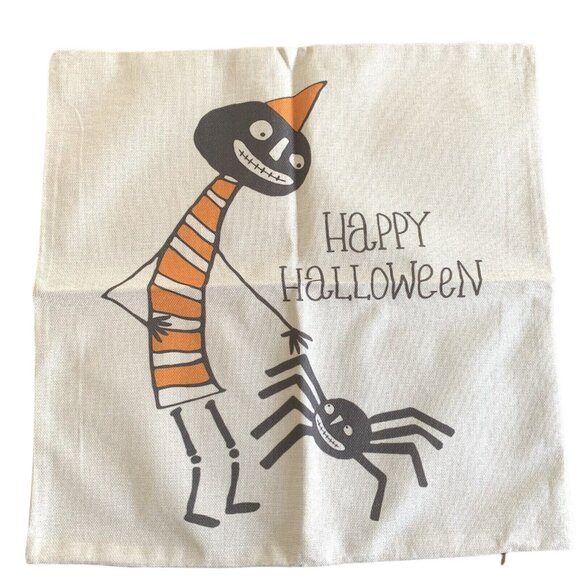 Halloween Pillow Covers Canvas 18 x 18 Festive Spooky Decor Set of 4 - Picture 5 of 7